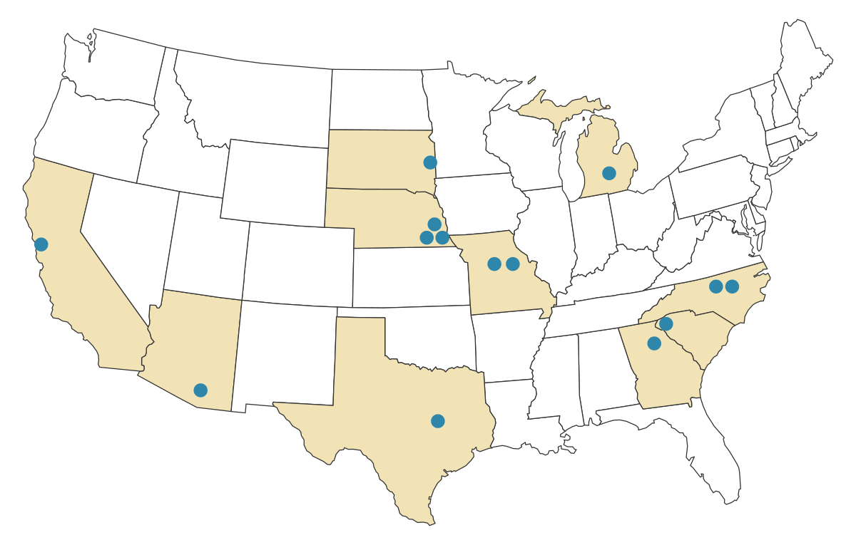 Map showing research groups and companies using the rapid field tissue collection system.
